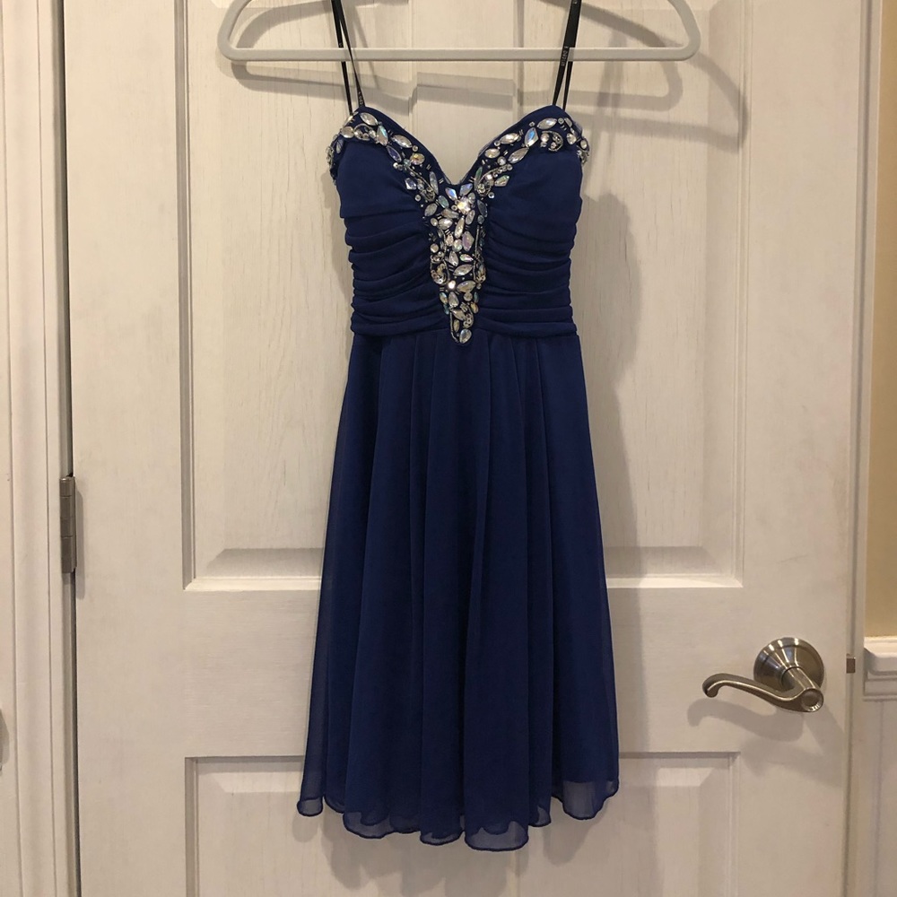 B Darlin Blue Strapless Dress